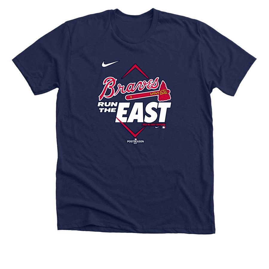 Atlanta Braves 2026 Run the East T Shirt, a Solid Navy Blend Premium Unisex Tee