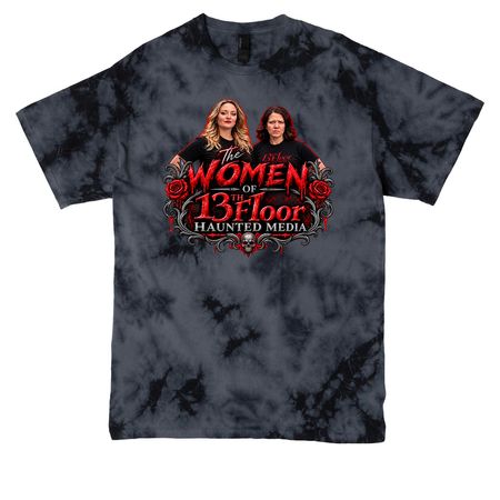 13th Floor Haunted Media Women's Logo Design, a Black Crystal Tie Dye Tee