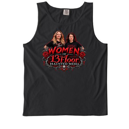 13th Floor Haunted Media Women's Logo Design, a Black Comfort Colors Tank Top