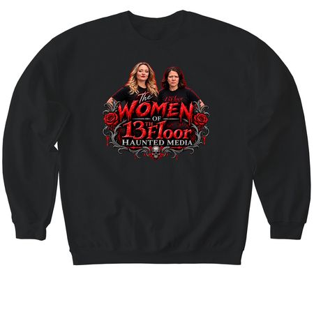 13th Floor Haunted Media Women's Logo Design, a Black Softstyle Crewneck Sweatshirt