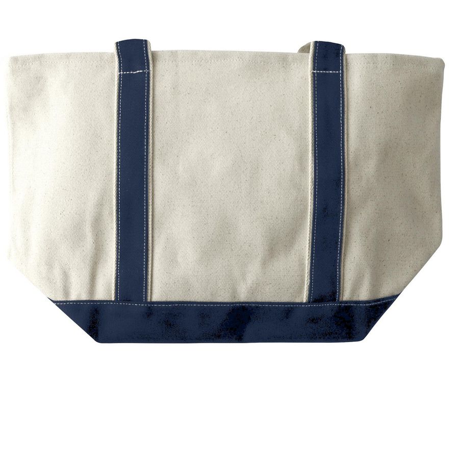 to the ends of the earth... tote bag, a Natural/Navy Large Two-Tone Canvas Tote Bag (back-view)
