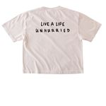 live a life unhurried, a Ivory Comfort Colors Boxy Tee (back-view)