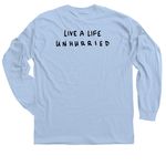 live a life unhurried, a Light Blue Classic Long Sleeve Tee (back-view)