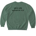 live a life unhurried, a Military Green Softstyle Crewneck Sweatshirt (back-view)