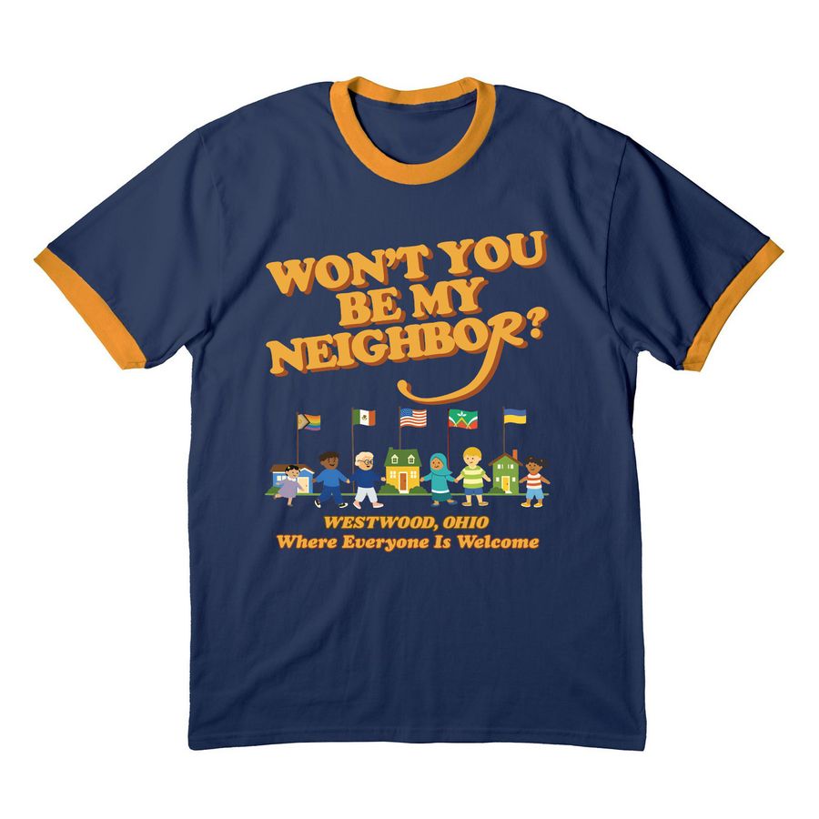 Love wins in Westwood!, a Navy/ Gold Cotton Ringer Tee