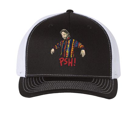 PSH! Hat, a Black/ White Printed Five-Panel Trucker Cap