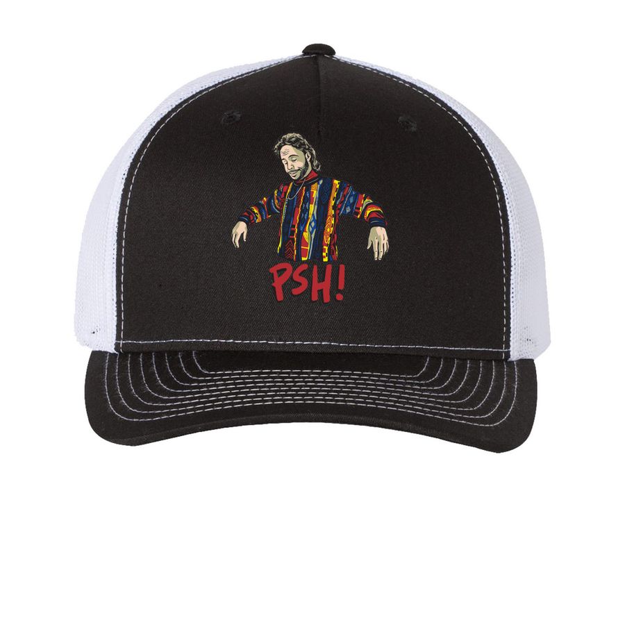 PSH! Hat, a Black/ White Printed Five-Panel Trucker Cap