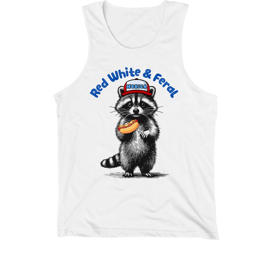 Red White & Feral, a White Premium Cotton Tank