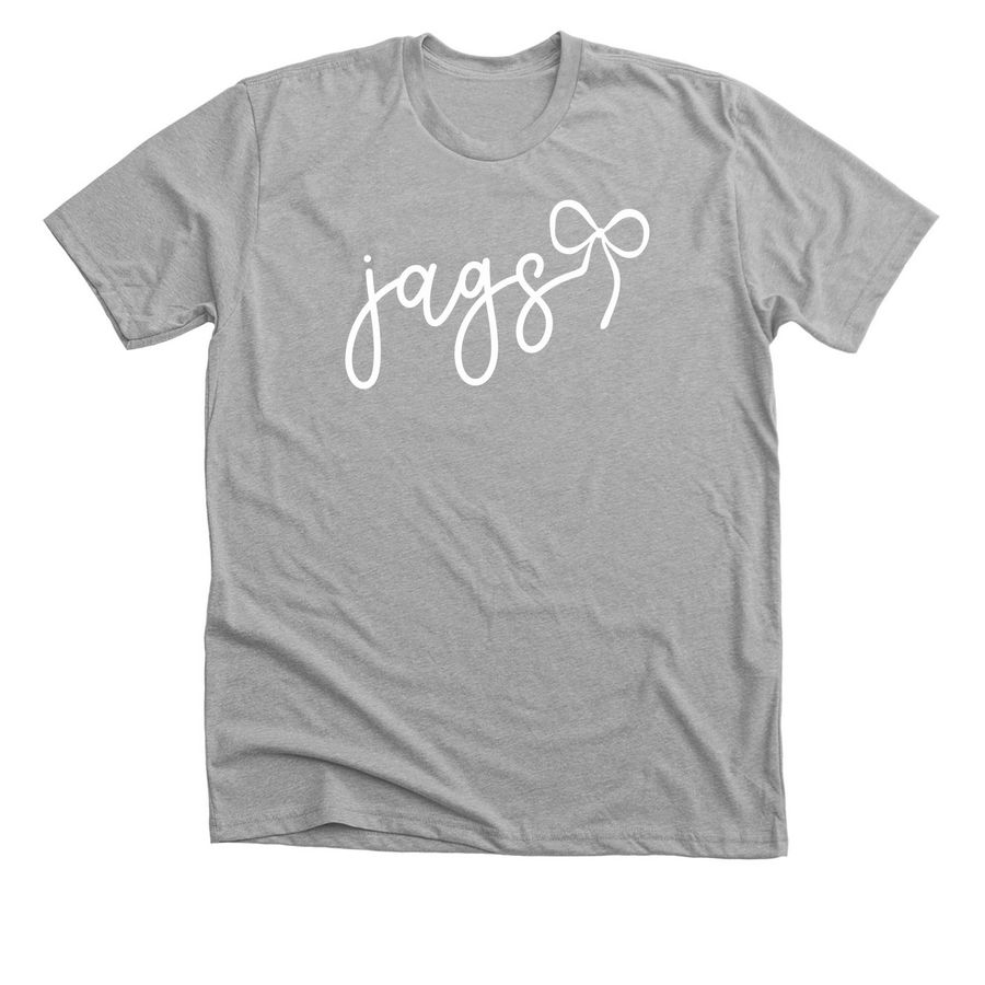 Jags White Script Bow&nbsp;, a Athletic Heather Premium Unisex Tee