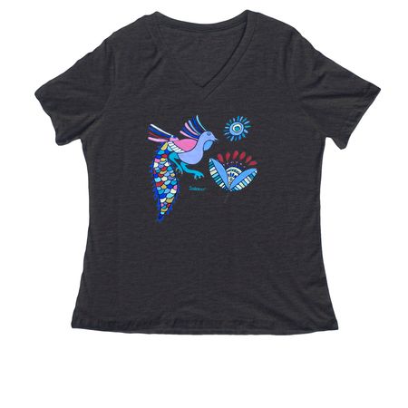 Sydney's Peacock, a Dark Grey Heather Women's Relaxed V-Neck Tee