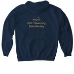 30th Tee or Hoodie: Not Charity, Solidarity, a Navy Gildan Softstyle Pullover Hoodie (back-view)