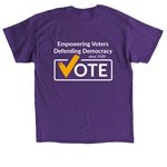 LWVLA - Defending Democracy (checkmark), a Purple Classic Unisex Tee (back-view)