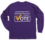 LWVLA - Defending Democracy (checkmark), a Purple Classic Long Sleeve Tee (back-view)