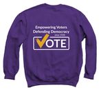 LWVLA - Defending Democracy (checkmark), a Purple Crewneck Sweatshirt (back-view)