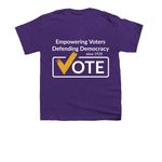 LWVLA - Defending Democracy (checkmark), a Purple Youth Unisex Tee (back-view)