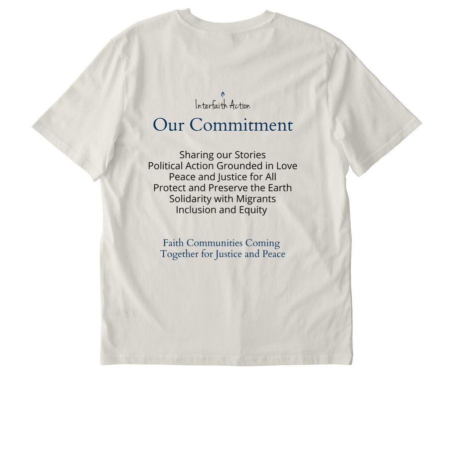 Interfaith Action T-Shirts, a Natural Raw Stanley/Stella Unisex Creator 2.0 Tee (back-view)