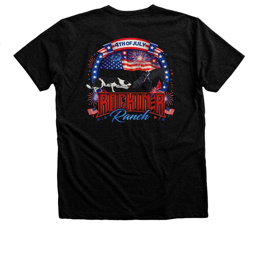 Rockin R Epic 4th Of July, a Black Heather Premium Unisex Tee (back-view)