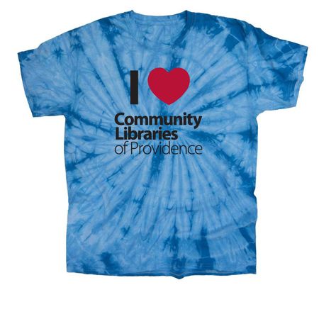 I Heart Community Libraries of Providence, a Baby Blue Classic Tie Dye Tee