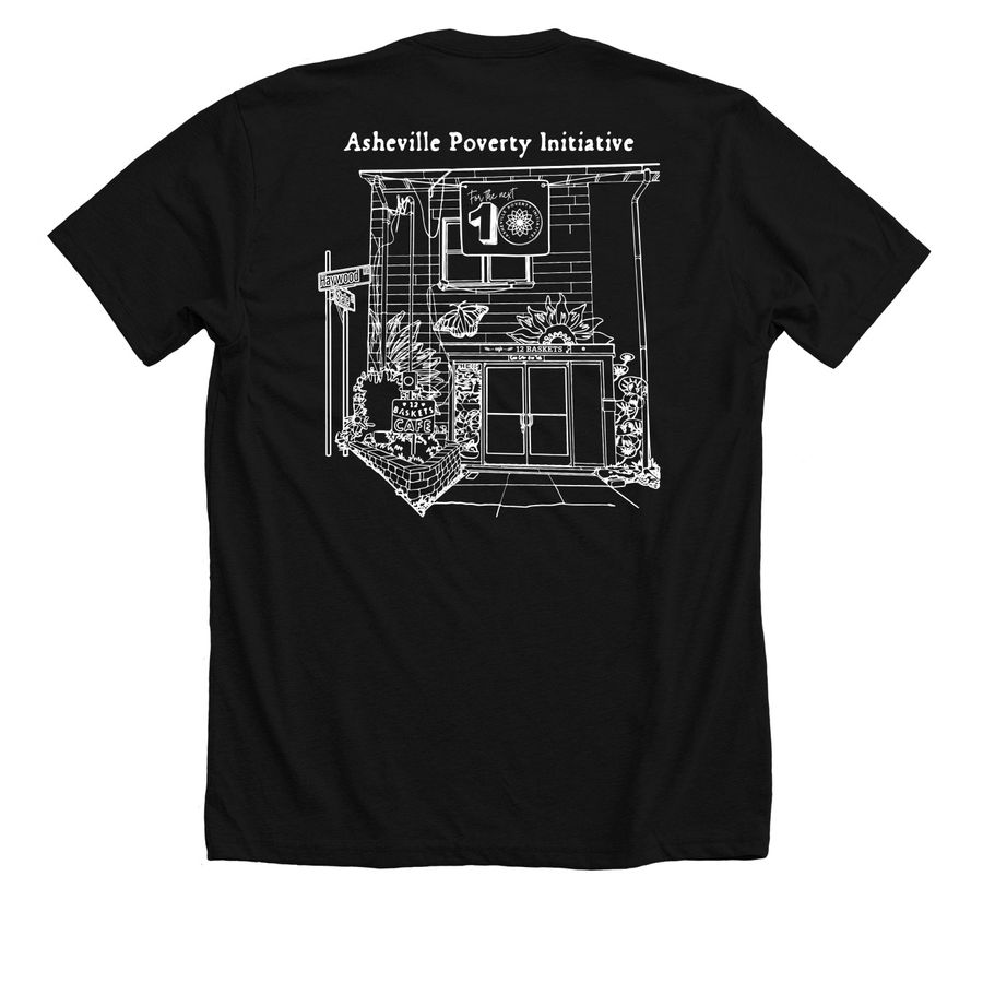Asheville Poverty Initiative, a Solid Black Blend Premium Unisex Tee (back-view)