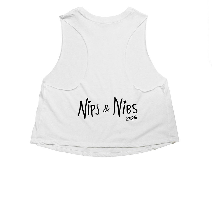 Nips & Nibs, a Solid White Blend Women's Cropped Racerback Tank (back-view)