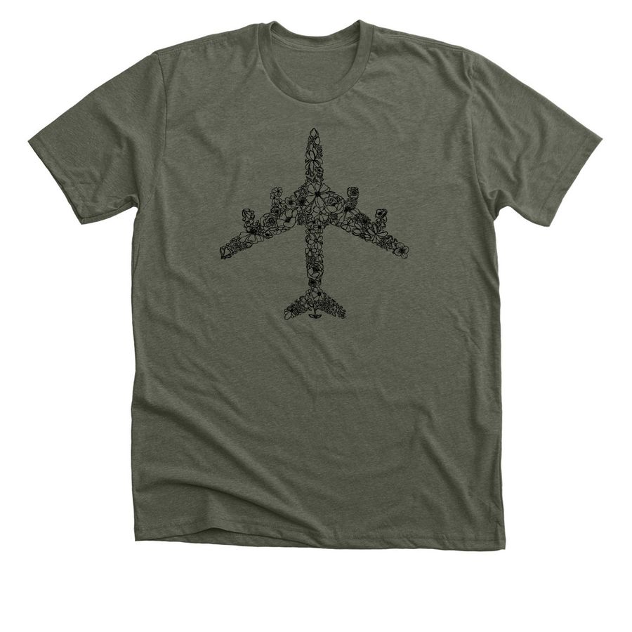 Black Floral Tanker, a Heather Military Green Premium Unisex Tee