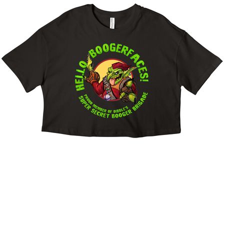 HELLO BOOGERFACES SHIRTS, a Black Women?s Cropped Cotton Tee