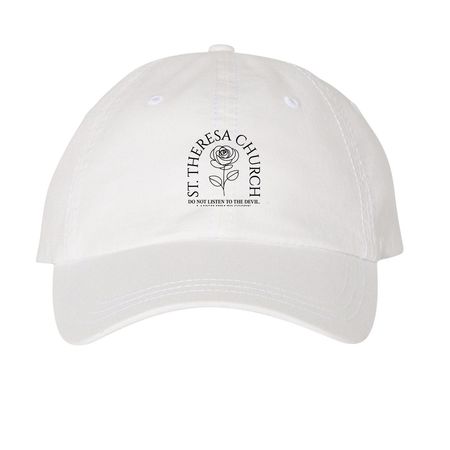 St. Theresa Church White Hat, Rose, a White Printed Pigment Dye Baseball Cap