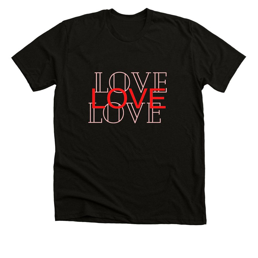 Love Love Love, a Black Heather Premium Unisex Tee