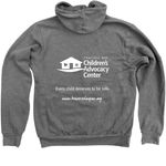 TBCAC Logo: Warm Merch, a Deep Heather Zip Up Hoodie (back-view)