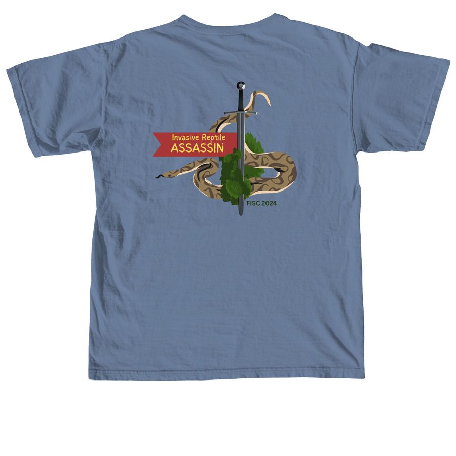 Reptile Assassin, a Blue Jean Comfort Colors Unisex Tee (back-view)