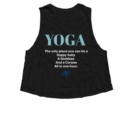 Yoga shirt! A conversation starter, a Solid Black Blend Women?s Cropped Racerback Tank
