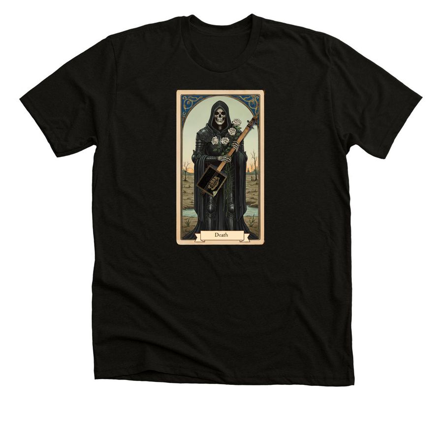 Der Tod und die Zigarren Kist Gitarre, a Solid Black Blend Premium Unisex Tee