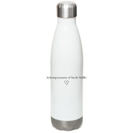 Nicole and Finn Water Bottle, a White Stainless Steel Water Bottle (back-view)