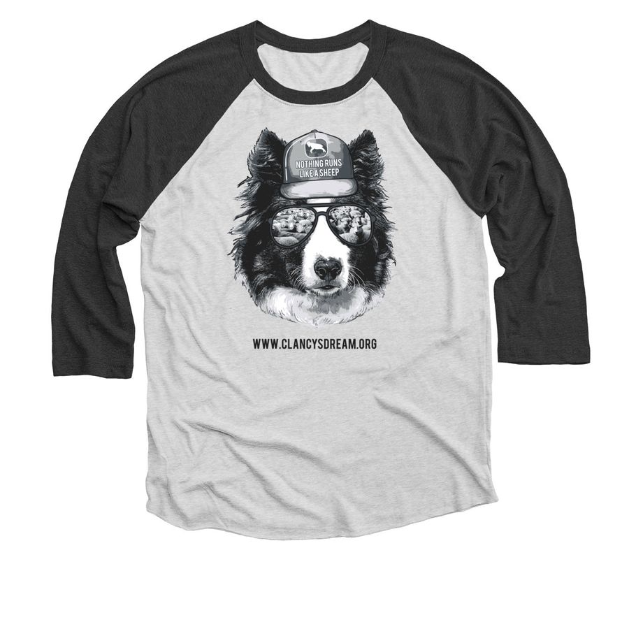 Clancy's Dream&nbsp; - Nothing Runs Like a Sheep, a Black and Heather White 3/4 Sleeve Baseball Tee