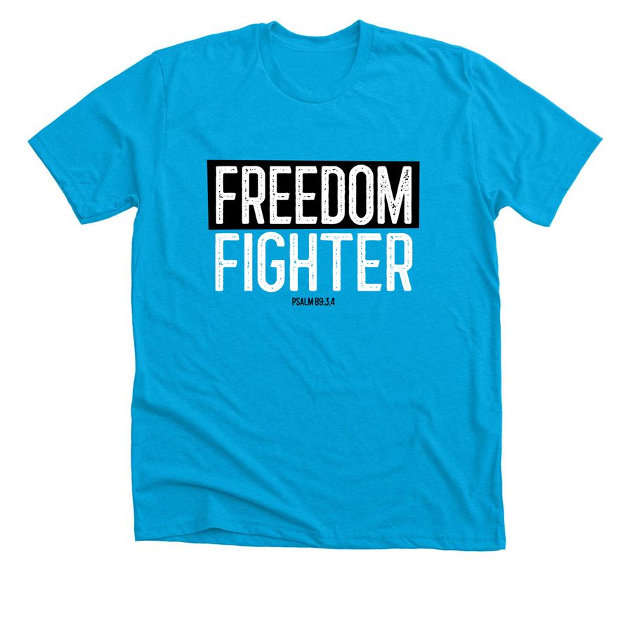 Freedom Fighter, a Neon Blue Premium Unisex Tee