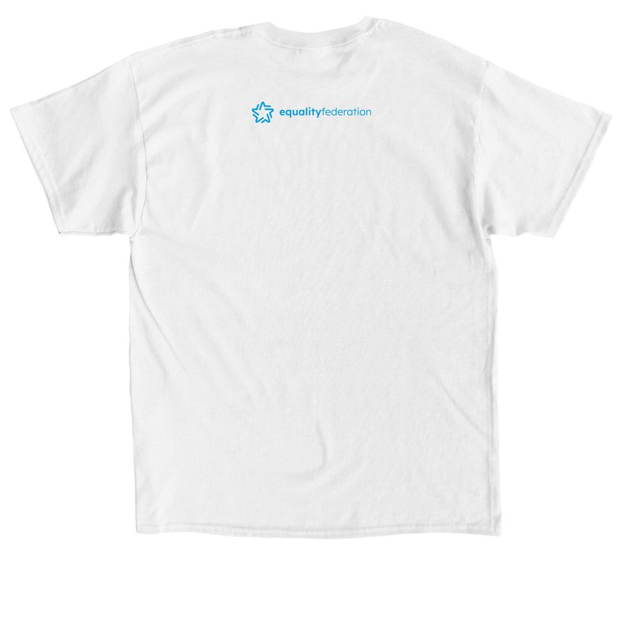 LGBTQ+ Liberation is Collective Liberation, a White Classic Unisex Tee (back-view)