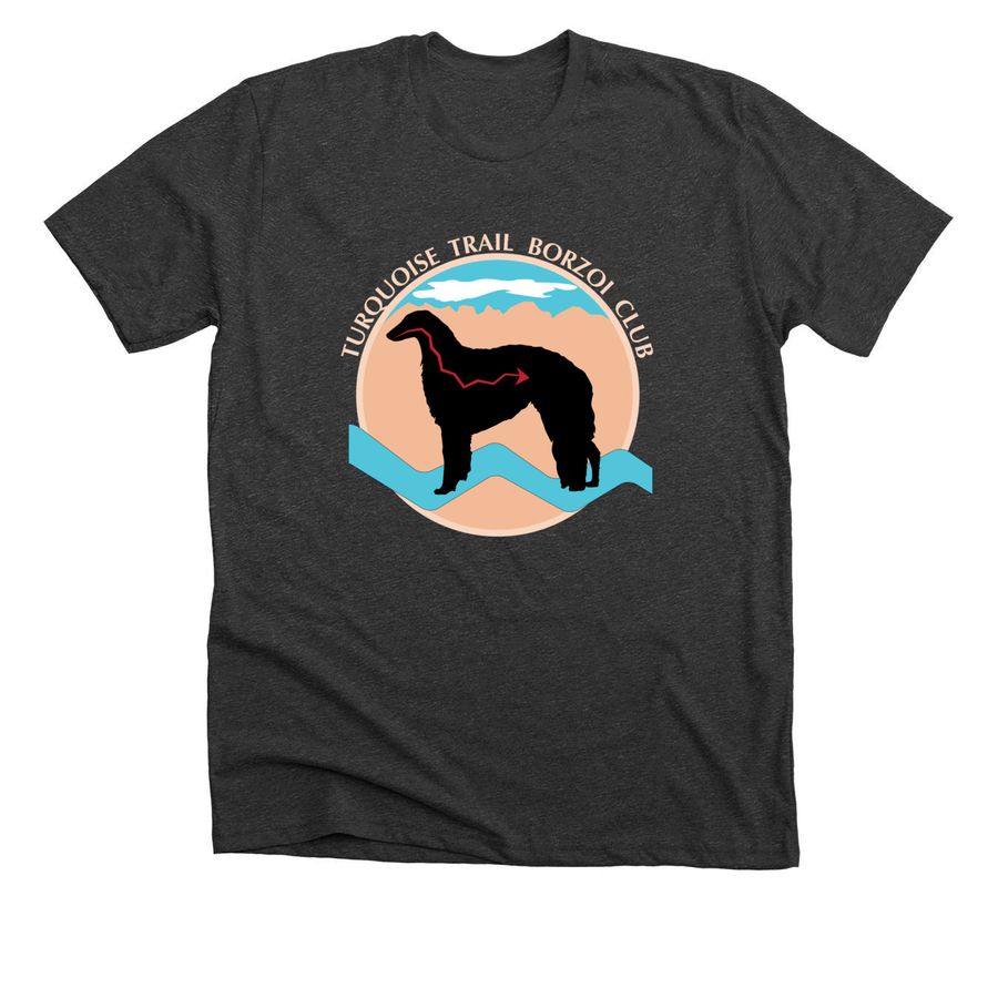 Turqouise Trail Borzoi Club - light logo, a Dark Grey Heather Premium Unisex Tee