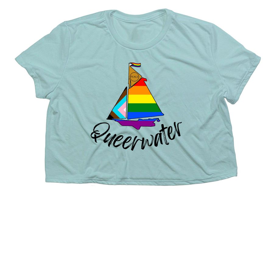 Queerwater Pride Tees, a Dusty Blue Women?s Flowy Cropped Tee