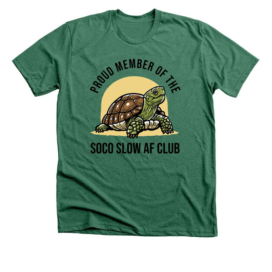 SoCo Turtle Club, a Heather Grass Green Premium Unisex Tee