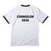 Camp Pride Counselors 2026, a White/ Jet Black Cotton Ringer Tee (back-view)