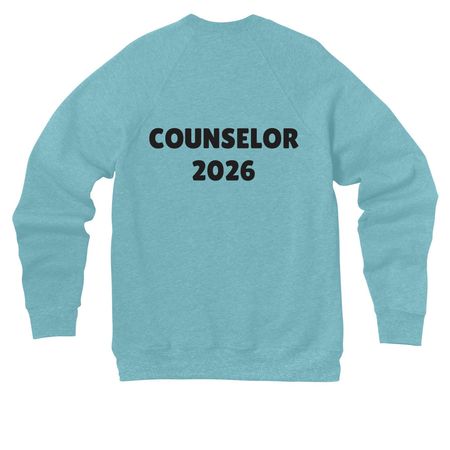 Camp Pride Counselors 2026, a Heather Blue Lagoon Premium Raglan Crewneck Sweatshirt (back-view)