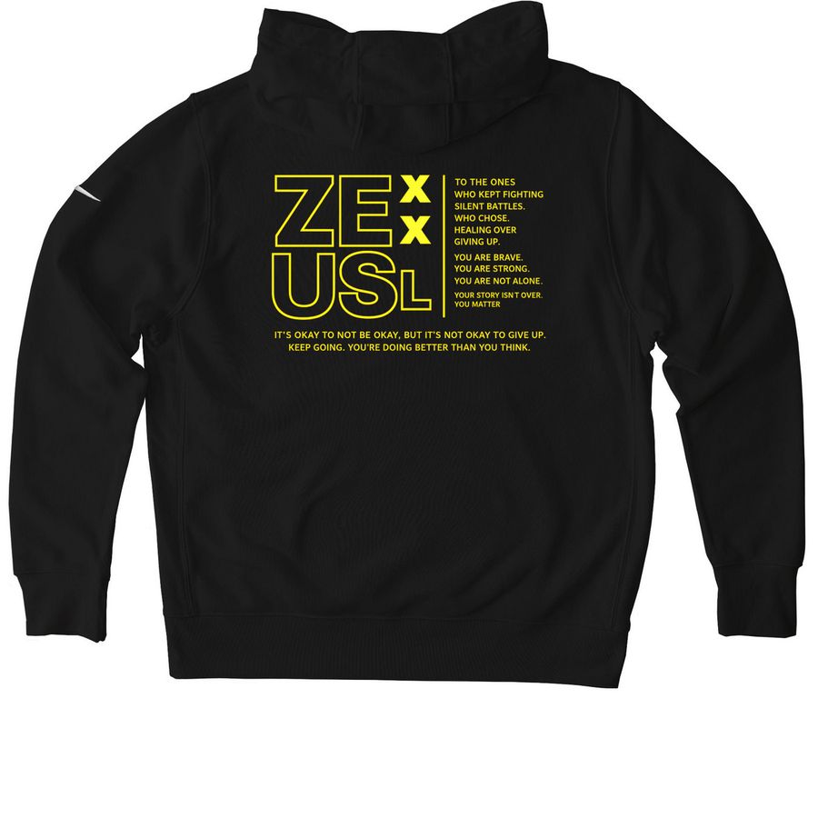 Yellow mental health collection&nbsp;, a Black Nike Club Fleece Pullover Hoodie (back-view)