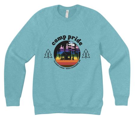 Camp Pride Counselors 2026, a Heather Blue Lagoon Premium Raglan Crewneck Sweatshirt