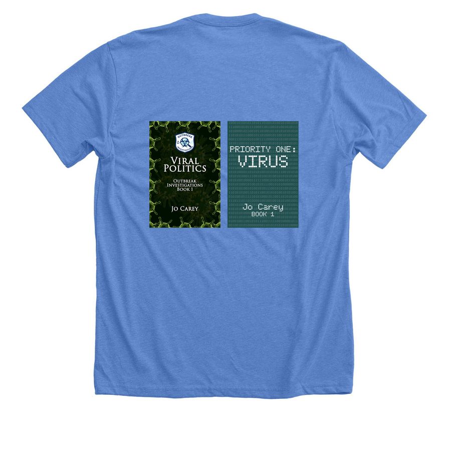 Viral Books, a Heather Columbia Blue Premium Unisex Tee (back-view)