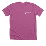 We don't leave them behind, a Heather Magenta Premium Unisex Tee (back-view)