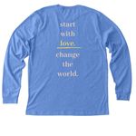 Change the world with love, a Heather Columbia Blue Premium Long Sleeve Tee (back-view)