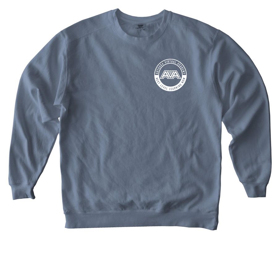 White logo / Pocket & Back, a Blue Jean Comfort Colors Crewneck Sweatshirt
