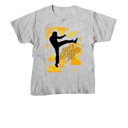 Get Thee Behind Me, a Sport Grey Youth Unisex Tee