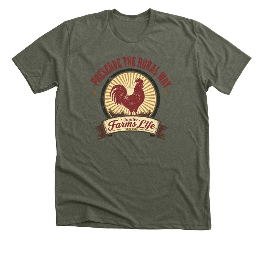 PRESERVE THE RURAL WAY, a Heather Military Green Premium Unisex Tee