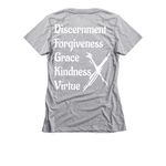 5 Blessings, a Dark Heather Grey Women's Slim Fit Tee (back-view)